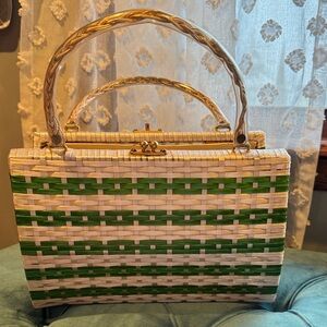 Vintage Green and Cream Woven Handbag